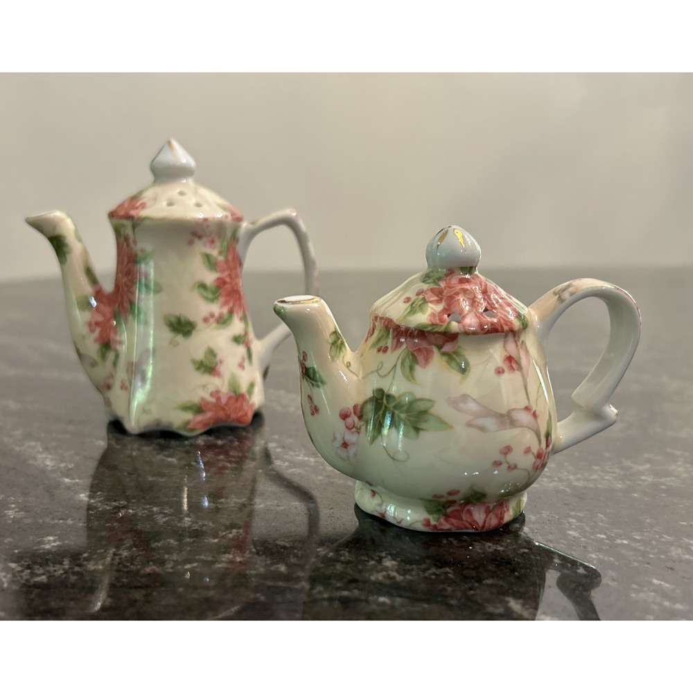 Paul Jay & Sons Teapot Salt & Pepper Shakers Floral Design EUC